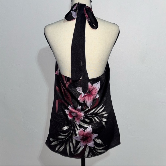 White House Black Market Black and Pink Floral Halter Top - Picture 3 of 6
